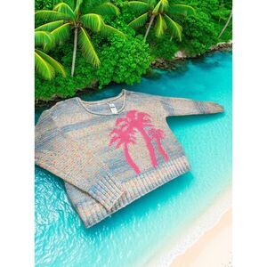 Anthro NWT Pink Palm Leaf Knit Sweater - Lge,  Tropical Coastal Luxe-Island Girl